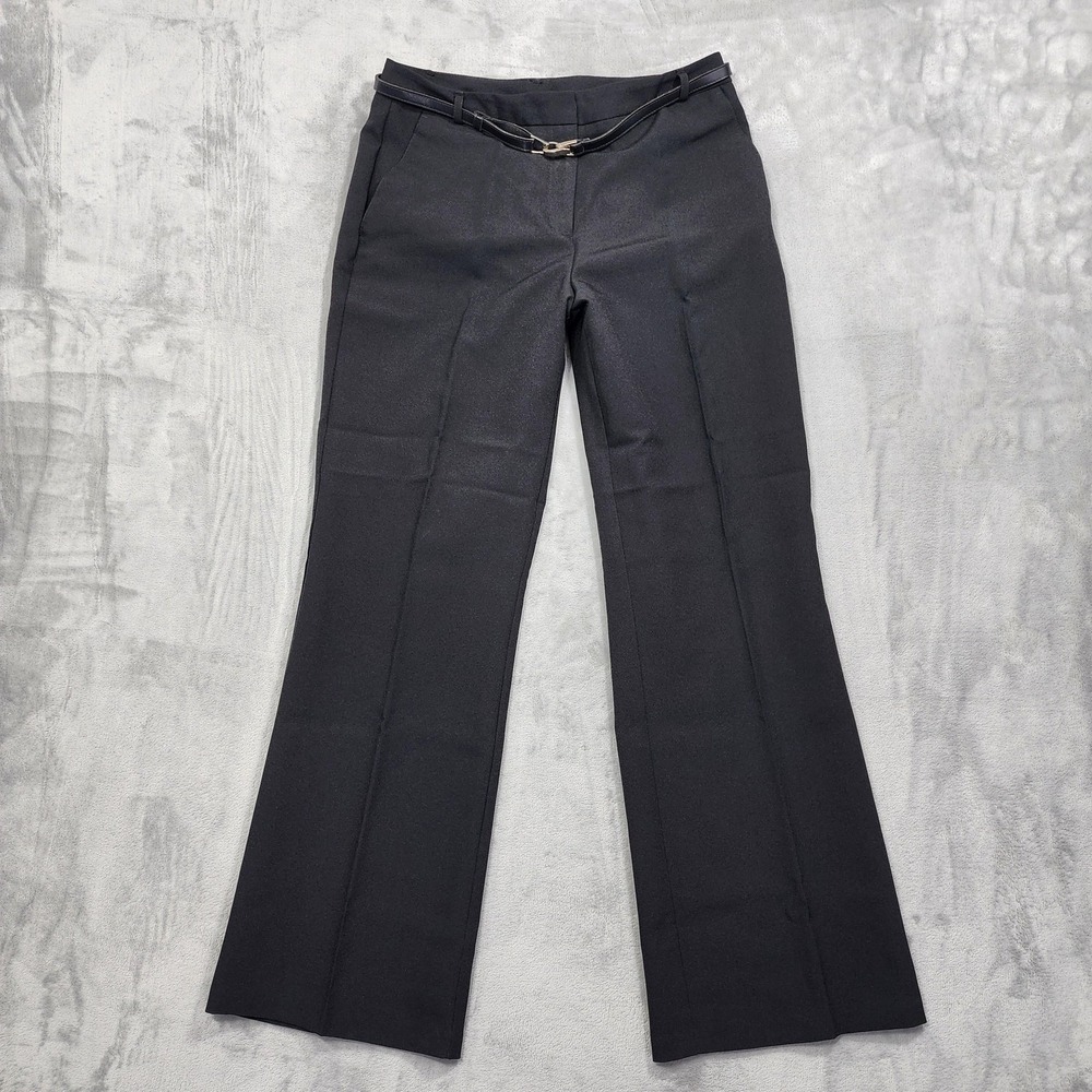 George Pants Womens 12 Black Straight Leg Dress Twill Belted Office Workwear